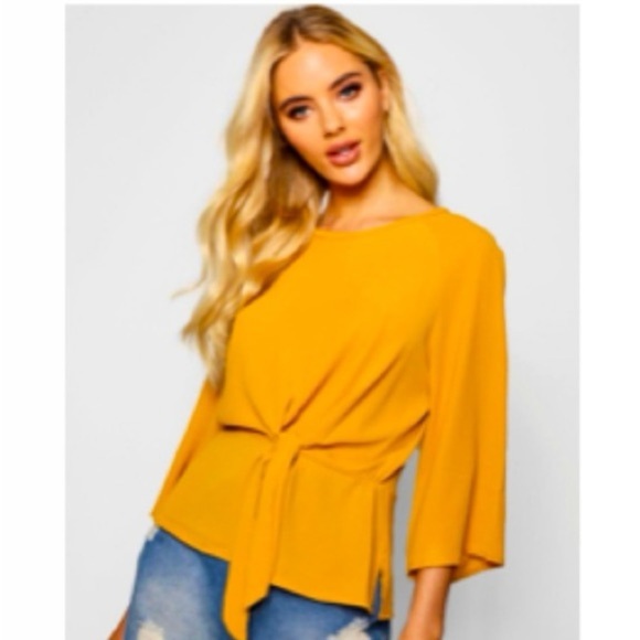 Worthington Tops - Worthington Chic mustard yellow blouse with a tie-front design size XL
